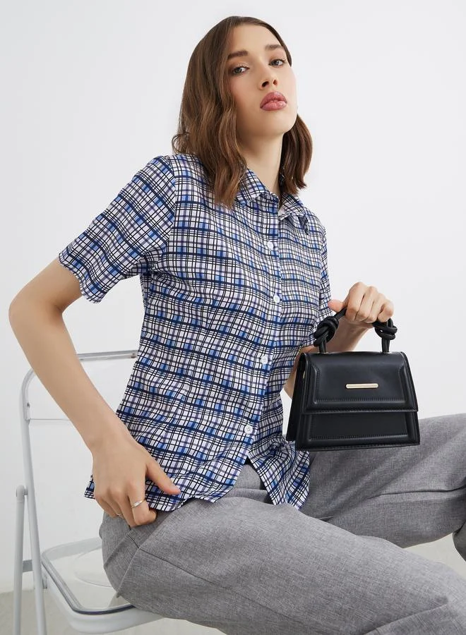 تايك تو Take Two Women Plaid Short Sleeve Regular Fit Shirt
