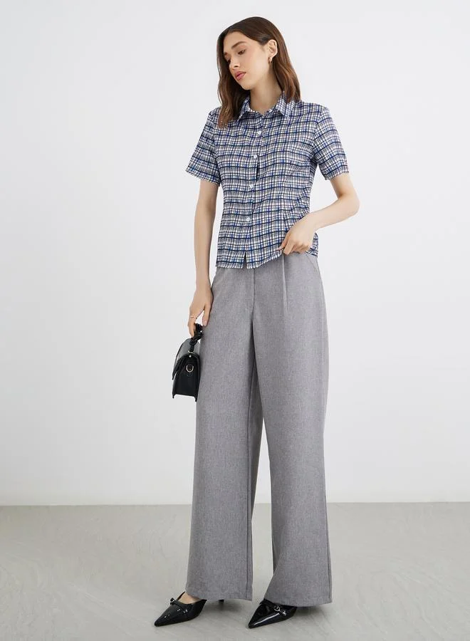 تايك تو Take Two Women Plaid Short Sleeve Regular Fit Shirt
