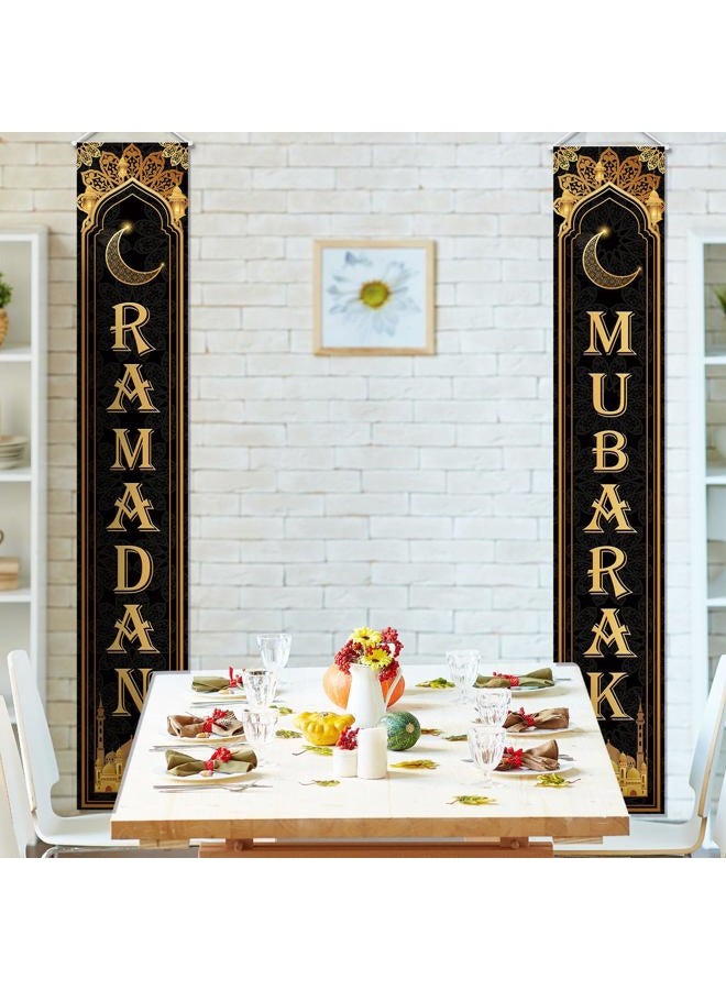 OTTPOOM Ramadan Banner Black and Gold Ramadan Decorations Ramadan Mubarak Hanging Porch Banner for Indoor Outdoor, 12 X 71 Inch - Image 5
