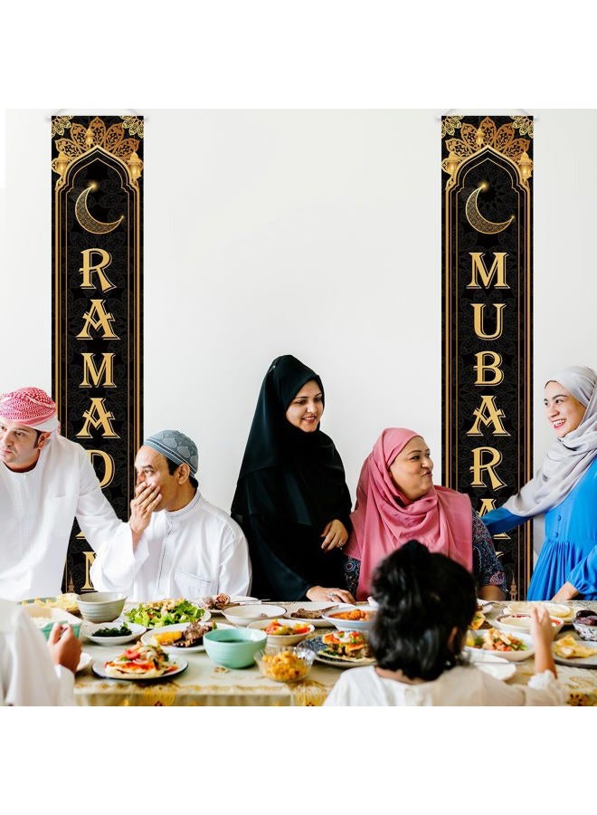 OTTPOOM Ramadan Banner Black and Gold Ramadan Decorations Ramadan Mubarak Hanging Porch Banner for Indoor Outdoor, 12 X 71 Inch - Image 4