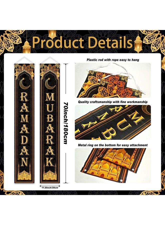 OTTPOOM Ramadan Banner Black and Gold Ramadan Decorations Ramadan Mubarak Hanging Porch Banner for Indoor Outdoor, 12 X 71 Inch - Image 2