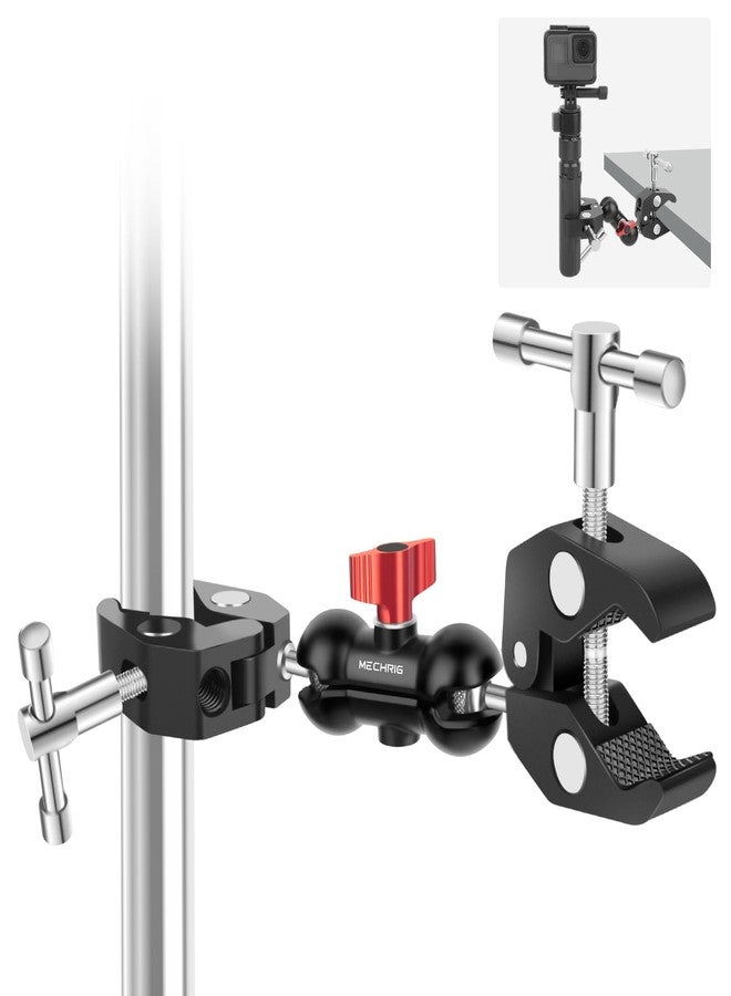 Mechrig Double Super Clamp Camera Mount with Magic Arm, Aluminum Double Clamp Mount Umbrella Holder for Desk, Studio Light/Boom Stand, Photography Reflector, Cross Bars, Bike/Motor Handlebars (SY004) - Image 1