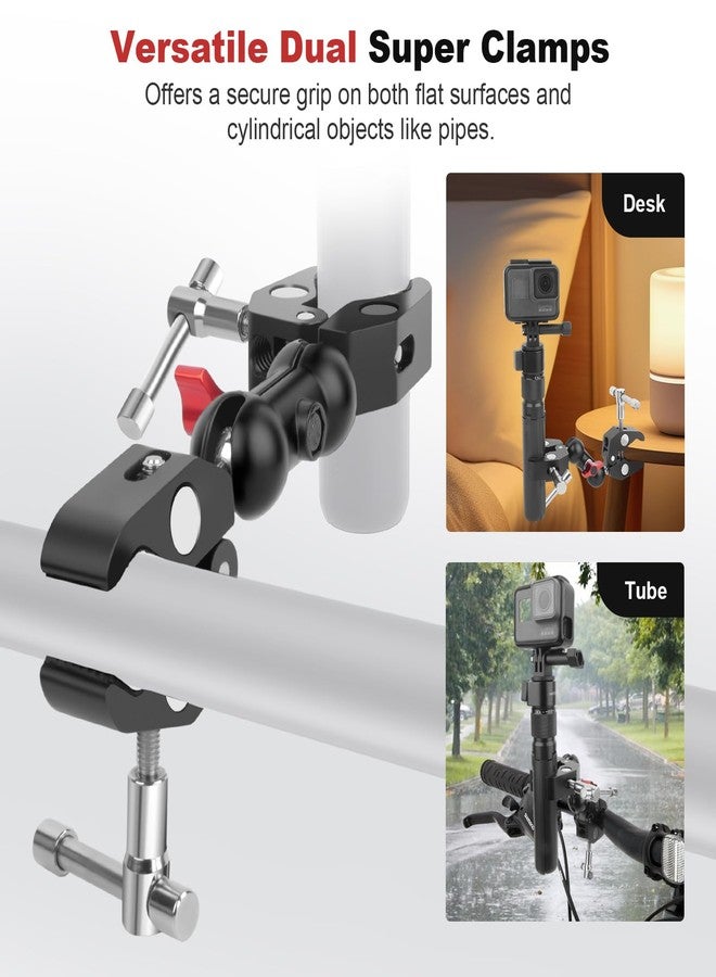 Mechrig Double Super Clamp Camera Mount with Magic Arm, Aluminum Double Clamp Mount Umbrella Holder for Desk, Studio Light/Boom Stand, Photography Reflector, Cross Bars, Bike/Motor Handlebars (SY004) - Image 2