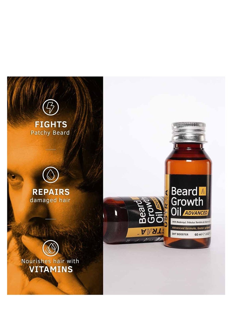 Ustraa - Ustraa Beard Growth Oil Advanced-60Ml-Lab Tested To Increase Beard Growth Rate By 40%,One Of Best Beard Growth Oil Patchy Beard Issues, Redensyl & Dht Booster,No Sulphates,No Mineral Oil - Image 1