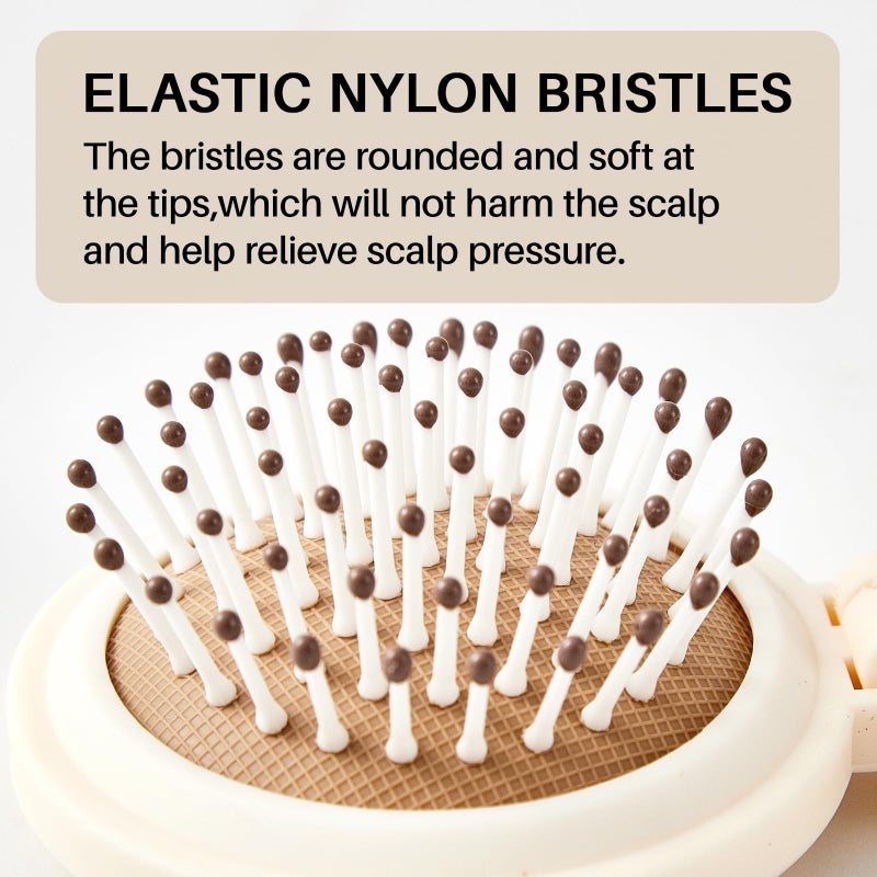 RHOS Compact Foldable Hair Brush with Mirror for Women, Men & Kids - Small Pocket & Portable Travel Brush (Beige) - Image 4