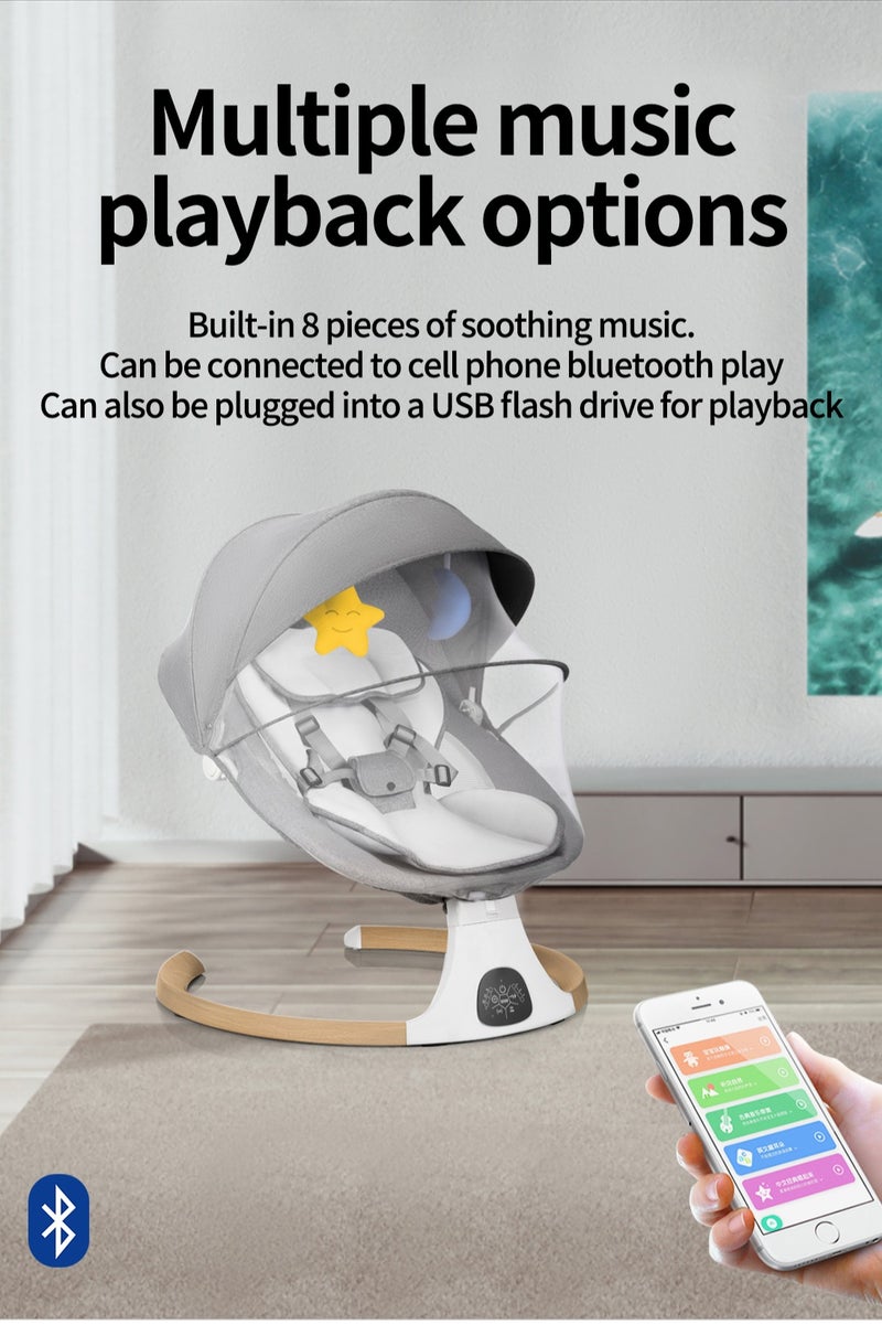 CoddleBaby Electric Baby Swing for Infants - 5 Speeds, 10 Lullabies, Remote Control & Auto Timer, 5-Point Harness, Soft Washable Cushion, Plug-in & Battery Use, Baby Rocker & Bouncer for Newborns - Image 2