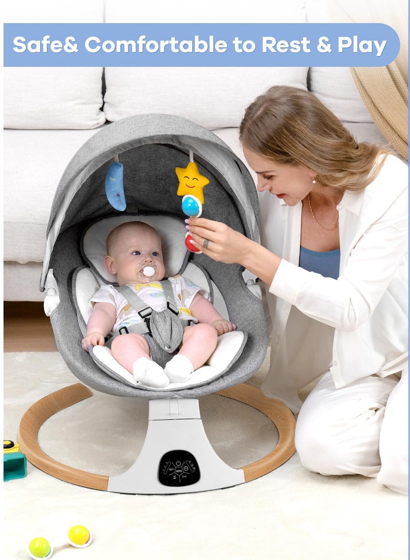CoddleBaby Electric Baby Swing for Infants - 5 Speeds, 10 Lullabies, Remote Control & Auto Timer, 5-Point Harness, Soft Washable Cushion, Plug-in & Battery Use, Baby Rocker & Bouncer for Newborns - Image 4