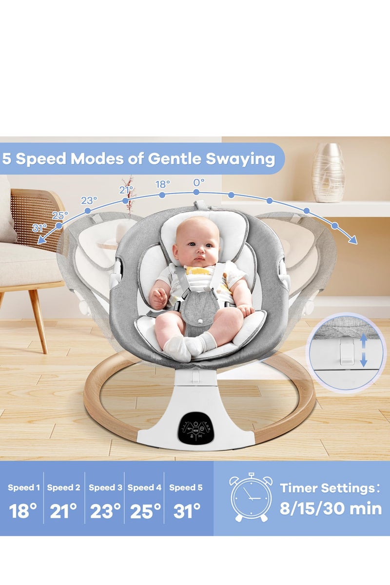 CoddleBaby Electric Baby Swing for Infants - 5 Speeds, 10 Lullabies, Remote Control & Auto Timer, 5-Point Harness, Soft Washable Cushion, Plug-in & Battery Use, Baby Rocker & Bouncer for Newborns - Image 5