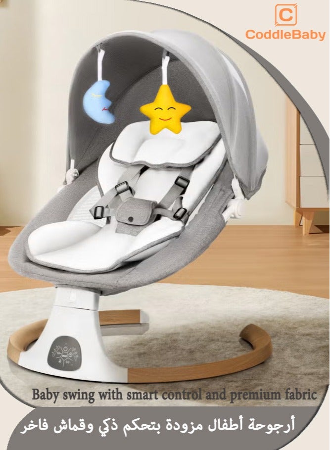CoddleBaby Electric Baby Swing for Infants - 5 Speeds, 10 Lullabies, Remote Control & Auto Timer, 5-Point Harness, Soft Washable Cushion, Plug-in & Battery Use, Baby Rocker & Bouncer for Newborns - Image 1
