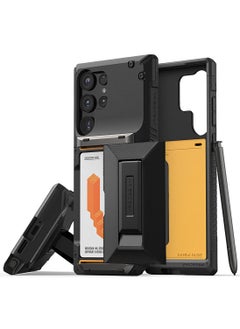 VRS Design Damda Glide Hybrid Samsung Galaxy S24 ULTRA Case Cover Wallet with Semi Automatic Credit Card Holder Slot [3-4 Cards] & Kickstand - Black Groove  - Image 1