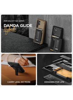 VRS Design Damda Glide Hybrid Samsung Galaxy S24 ULTRA Case Cover Wallet with Semi Automatic Credit Card Holder Slot [3-4 Cards] & Kickstand - Black Groove  - Image 5