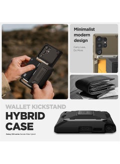 VRS Design Damda Glide Hybrid Samsung Galaxy S24 ULTRA Case Cover Wallet with Semi Automatic Credit Card Holder Slot [3-4 Cards] & Kickstand - Black Groove  - Image 3