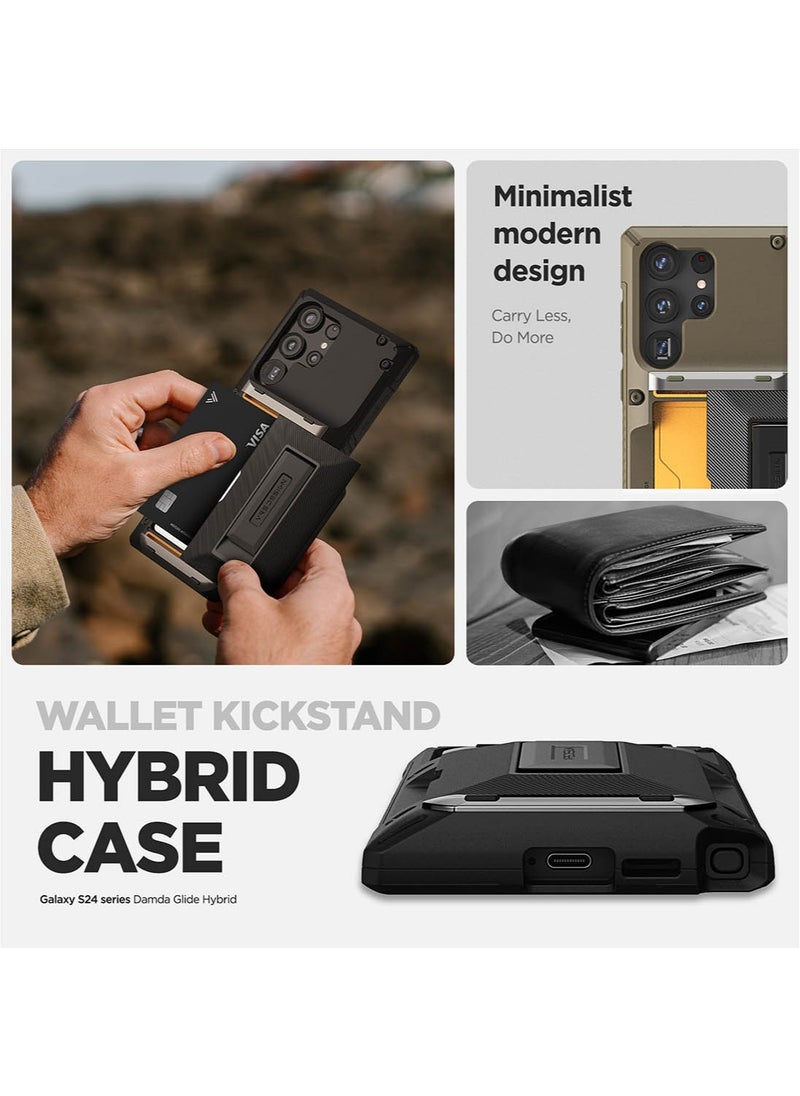 VRS Design - Damda Glide Hybrid Samsung Galaxy S24 ULTRA Case Cover Wallet with Semi Automatic Credit Card Holder Slot [3-4 Cards] & Kickstand - Black Groove - Image 1