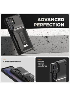 VRS Design Damda Glide Hybrid Samsung Galaxy S24 ULTRA Case Cover Wallet with Semi Automatic Credit Card Holder Slot [3-4 Cards] & Kickstand - Black Groove  - Image 4