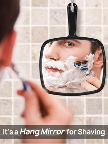 PROTECLE Hand Mirror, 12.4" L x 9" W Salon Barber Hairdressing Handheld Mirror with Handle, Square Black - Image 5
