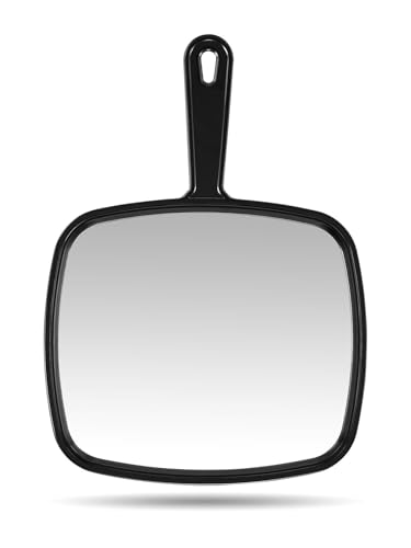PROTECLE Hand Mirror, 12.4" L x 9" W Salon Barber Hairdressing Handheld Mirror with Handle, Square Black - Image 1