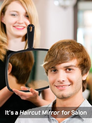 PROTECLE Hand Mirror, 12.4" L x 9" W Salon Barber Hairdressing Handheld Mirror with Handle, Square Black - Image 4