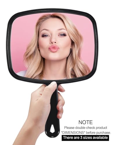 PROTECLE Hand Mirror, 12.4" L x 9" W Salon Barber Hairdressing Handheld Mirror with Handle, Square Black - Image 2