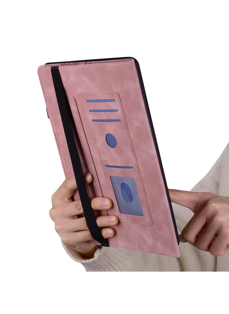 For Samsung Galaxy Tab A9+ Leather Case Heart Imprint Foldable Stand Card Slot Stylus Holder Tablet Cover - Pink - Image 5