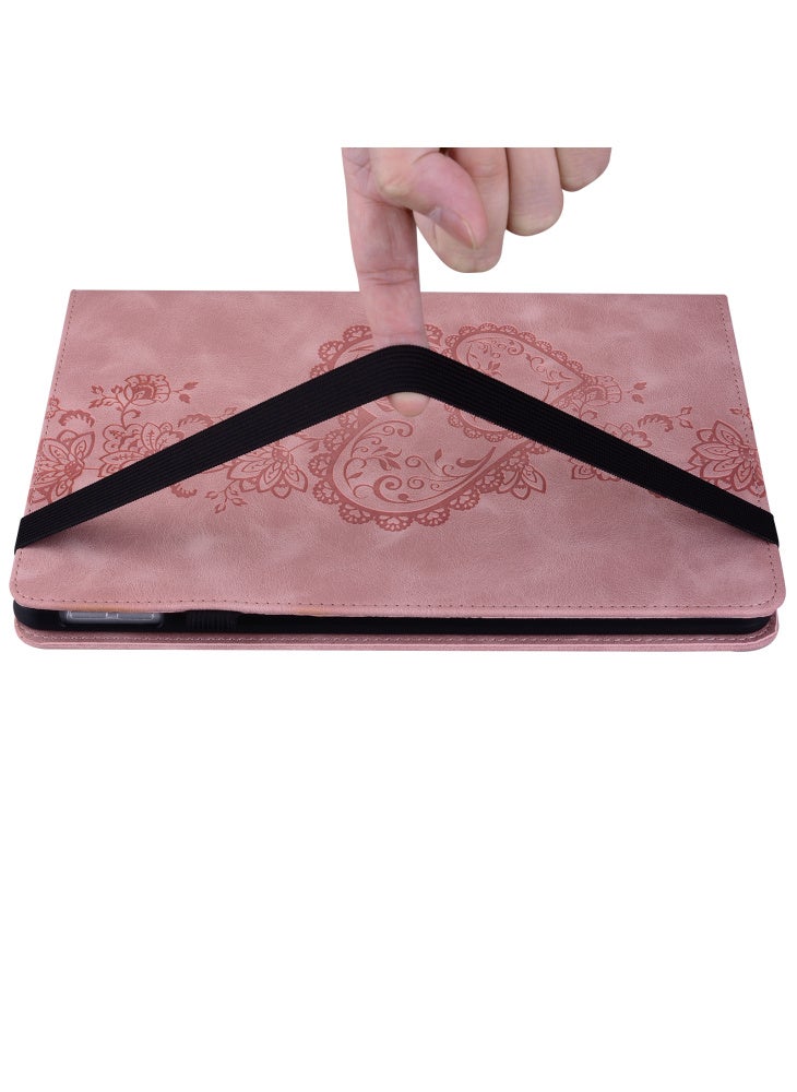 For Samsung Galaxy Tab A9+ Leather Case Heart Imprint Foldable Stand Card Slot Stylus Holder Tablet Cover - Pink - Image 4