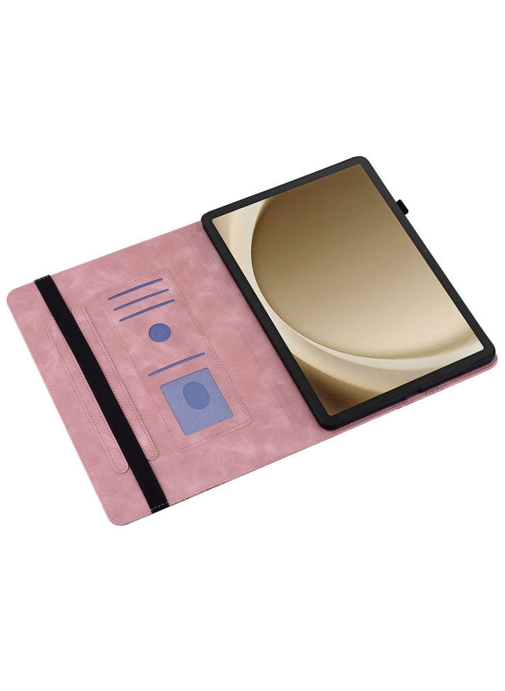 For Samsung Galaxy Tab A9+ Leather Case Heart Imprint Foldable Stand Card Slot Stylus Holder Tablet Cover - Pink - Image 2