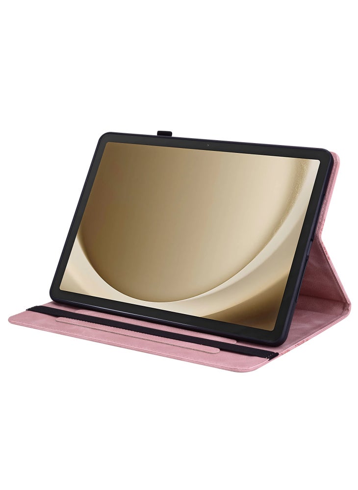 For Samsung Galaxy Tab A9+ Leather Case Heart Imprint Foldable Stand Card Slot Stylus Holder Tablet Cover - Pink - Image 3