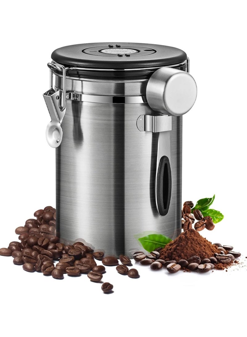 Airtight Coffee Container with Date Tracker and Scoop—Kitchen Storage Jar for Coffee Grounds, Grains, Beans, and Sugar