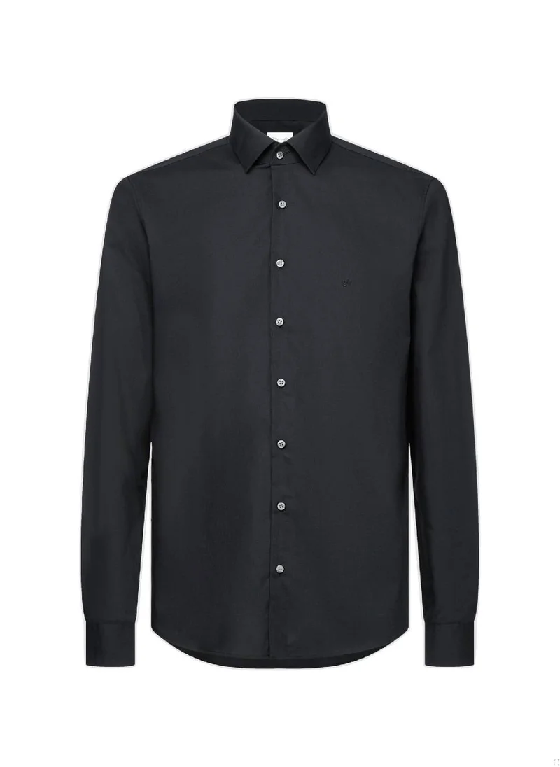 كالفن كلاين Men's Slim Poplin Stretch Shirt - Cotton, Black