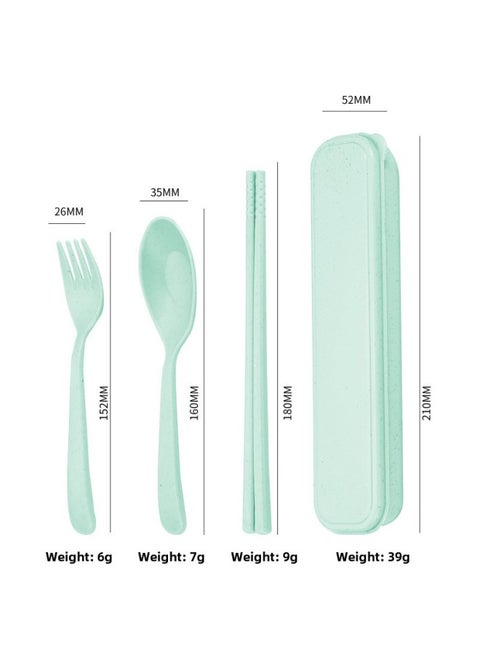 Portable Foldable Plastic Cutlery Set Wheat Straw Student Outdoor Three-piece Suite Modern Simple Style PP Material Made In China-Specifications:Default Item-Color:Green