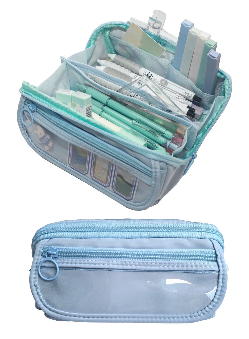 Big Capacity Pencil Pen Case, Pen Case Office College School Large Storage High Capacity Bag Pouch Holder Box Organizer Light, Fashionable pencil case for boys and girls (Blue) - Image 1