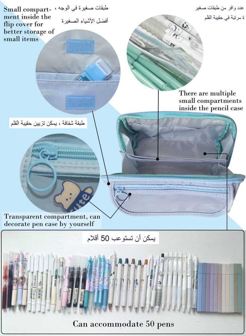 Big Capacity Pencil Pen Case, Pen Case Office College School Large Storage High Capacity Bag Pouch Holder Box Organizer Light, Fashionable pencil case for boys and girls (Blue) - Image 3