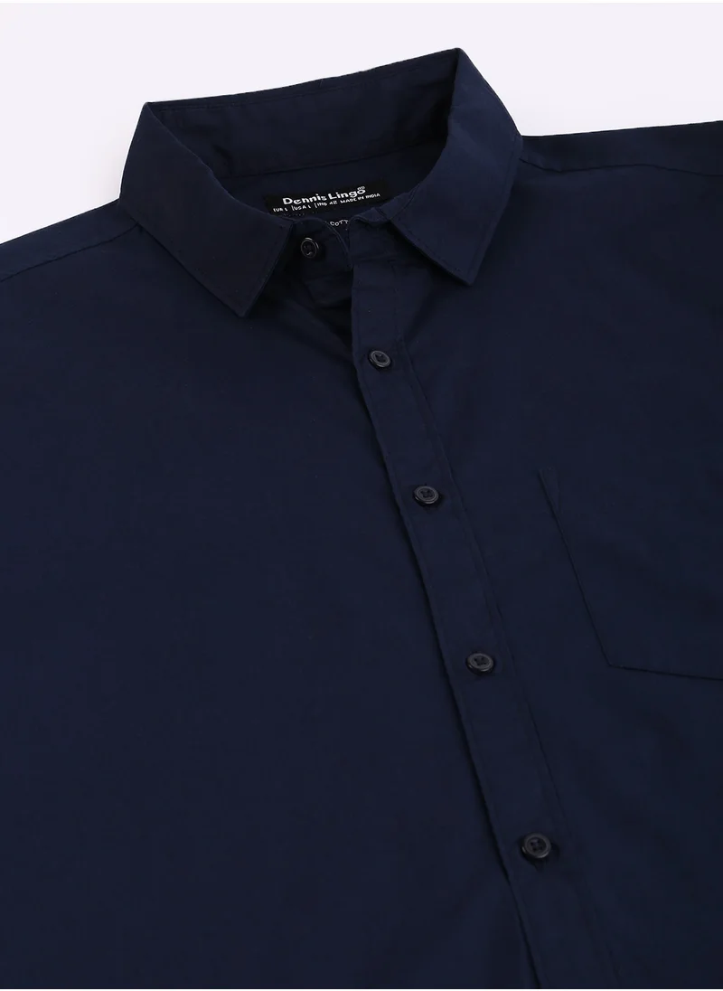 دينيس لينغو Slim Fit Navy Blue Men's Casual Shirt, Spread Collar, Full Sleeves, 100% Cotton