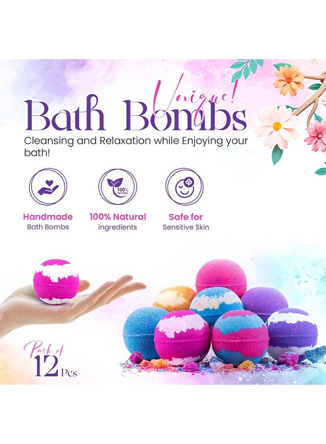 HaHaHai Natural Handmade Bath Bombs Salt Balls Gift Set, 12 PCS with Sea Salt & Shea Butter, Moisturizing Dry Skin, Stress Relief, Bubble Bath, Perfect Care Relaxing Spa Gifts for Women, Men & Kids - Image 2
