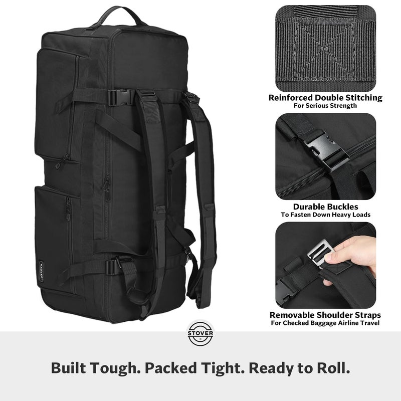 STOVER 100L U-Zip Rolling Duffel Bag with Wheels, X-Large Durable Travel Duffle + Toiletry Bag, Heavy Duty, Lay-Flat Opening, Packable w/Shoulder Straps- Use as Luggage or Backpack, Men/Women (Black) - Image 5