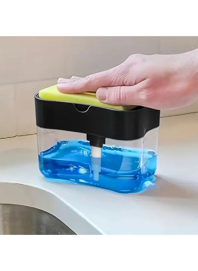 Manual Dish Soap Dispenser With Sponge Holder For Kitchen Sink Durable Plastic - Image 5