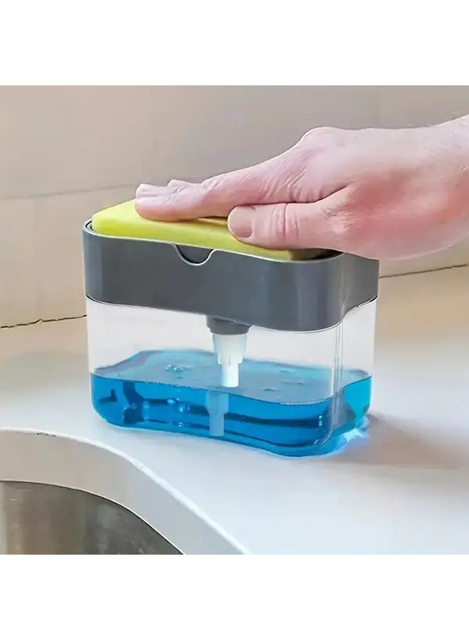 Manual Dish Soap Dispenser With Sponge Holder For Kitchen Sink Durable Plastic - Image 3