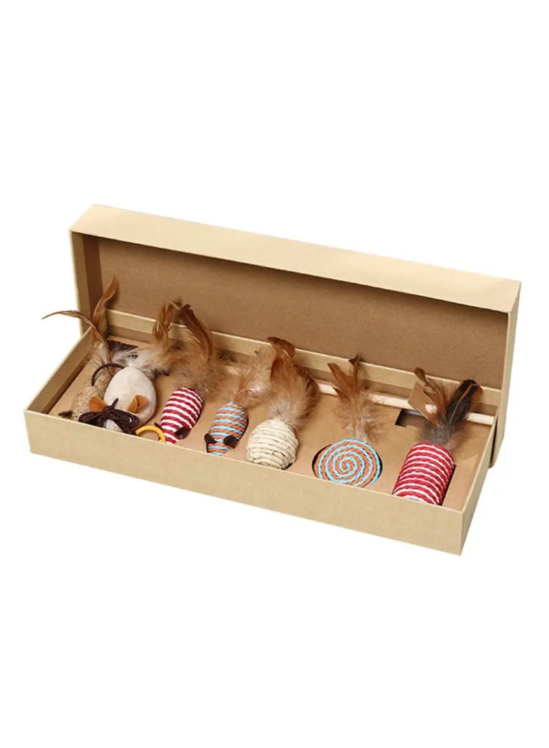 Interactive Cat Toy Set with Play Wand, includes 7 different toys with feathers and ropes, stimulation and entertainment toy for indoor cats, cat teaser wand that helps activate natural hunting instincts, suitable for all cat sizes - Image 2