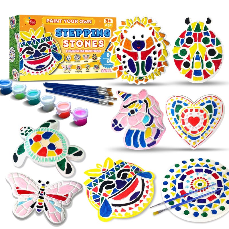 EggSun 8Pcs Stepping Stones Painting Crafts Kit for Kids 4 8 6, DIY Garden Stones Outdoor Paint Your Own Ceramic Unicorn Arts and Crafts for Boys Girls Ages 4 7 9 10 12 Birthday Gifts - Image 1