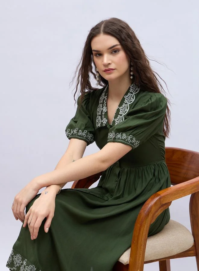 Styli Embroidered Poplin Dress