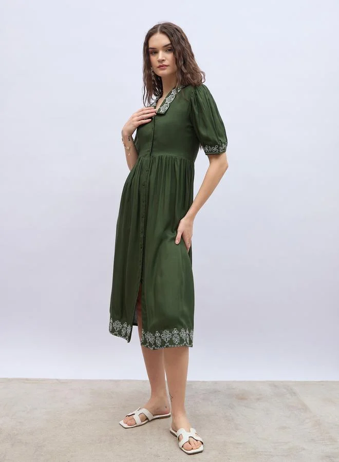 Styli Embroidered Poplin Dress