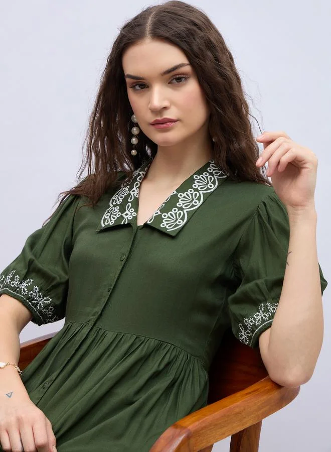 Styli Embroidered Poplin Dress