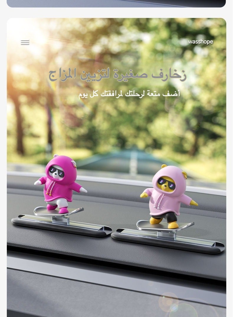 Generic Skateboard Bear Car Dashboard Decor - Animated Sliding Cartoon Ornament, Anti-Slip Cute Car Accessory for Dashboard, Windshield, and Rearview Mirror  - Image 2