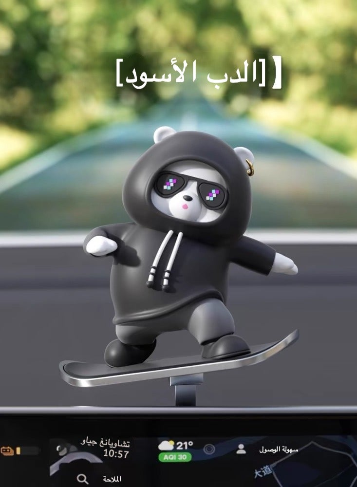 Generic Skateboard Bear Car Dashboard Decor - Animated Sliding Cartoon Ornament, Anti-Slip Cute Car Accessory for Dashboard, Windshield, and Rearview Mirror  - Image 4