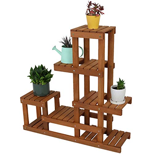 Sunnydaze Sunnydaze 36Inch Meranti Wood IndoorOutdoor MultiTiered Plant Stand with Teak Oil Finish 