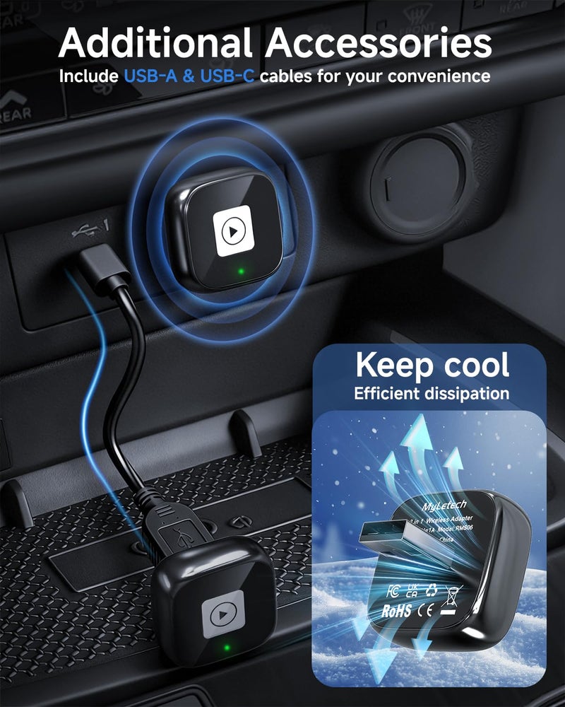 MyLetech Wireless Carplay Mirror Link Adapter,Support Apple CarPlay & Android Auto, Plug & Play, Car Play Adapter with Fast & Stable Auto-Connect,Zero Lag for Apple iOS 10+, Android 11+ Version - Image 4
