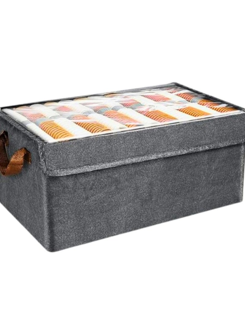 صندوق تخزين قماشي قابل للطي مع غطاء شفاف، منظم ملابس قماشي كبير لخزانة الملابس، سلة خزانة قابلة للغسل بمقابض متينة ورف مقوى معدني - Image 1