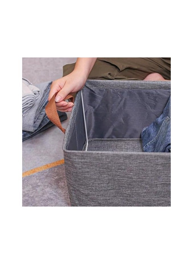 صندوق تخزين قماشي قابل للطي مع غطاء شفاف، منظم ملابس قماشي كبير لخزانة الملابس، سلة خزانة قابلة للغسل بمقابض متينة ورف مقوى معدني - Image 3