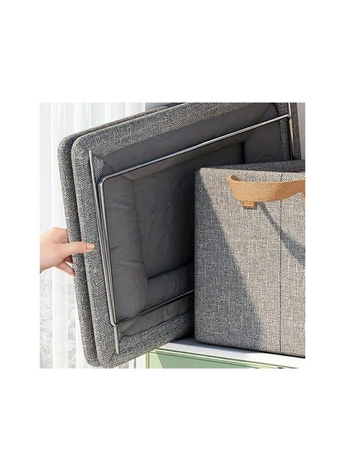 صندوق تخزين قماشي قابل للطي مع غطاء شفاف، منظم ملابس قماشي كبير لخزانة الملابس، سلة خزانة قابلة للغسل بمقابض متينة ورف مقوى معدني - Image 5