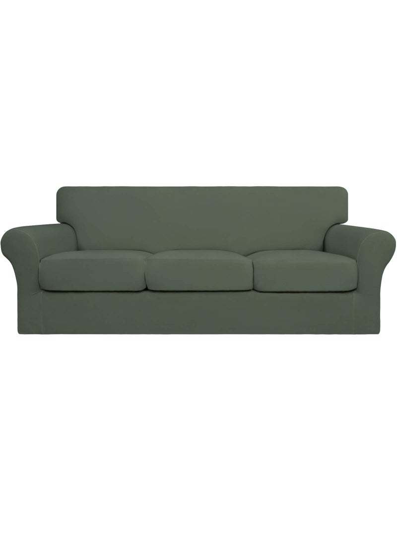 Easy-Going Easy-Going 4 Pieces Stretch Soft Couch Cover for Dogs - Washable Sofa Slipcover for 3 Separate Cushion Couch - Elastic Furniture Protector for Pets  Kids (Sofa  Greyish Green  Large)  - Image 1