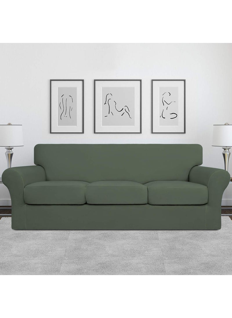 Easy-Going Easy-Going 4 Pieces Stretch Soft Couch Cover for Dogs - Washable Sofa Slipcover for 3 Separate Cushion Couch - Elastic Furniture Protector for Pets  Kids (Sofa  Greyish Green  Large)  - Image 2